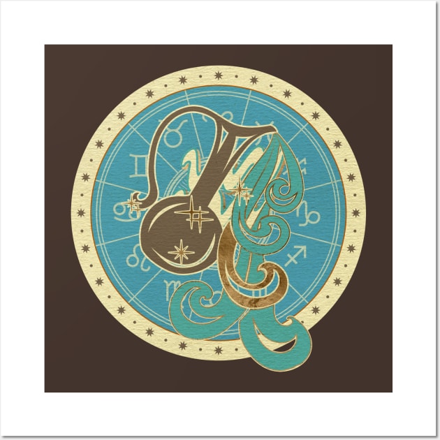 Vintage Aquarius Zodiac Art Wall Art by Nartissima